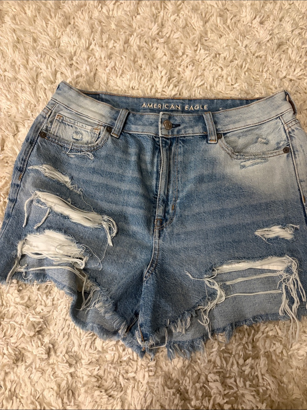 American Eagle Outfitters Light Blue Distressed Denim Shorts